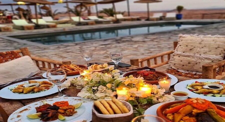 Dining in the Agafay Desert under the starlit Moroccan sky